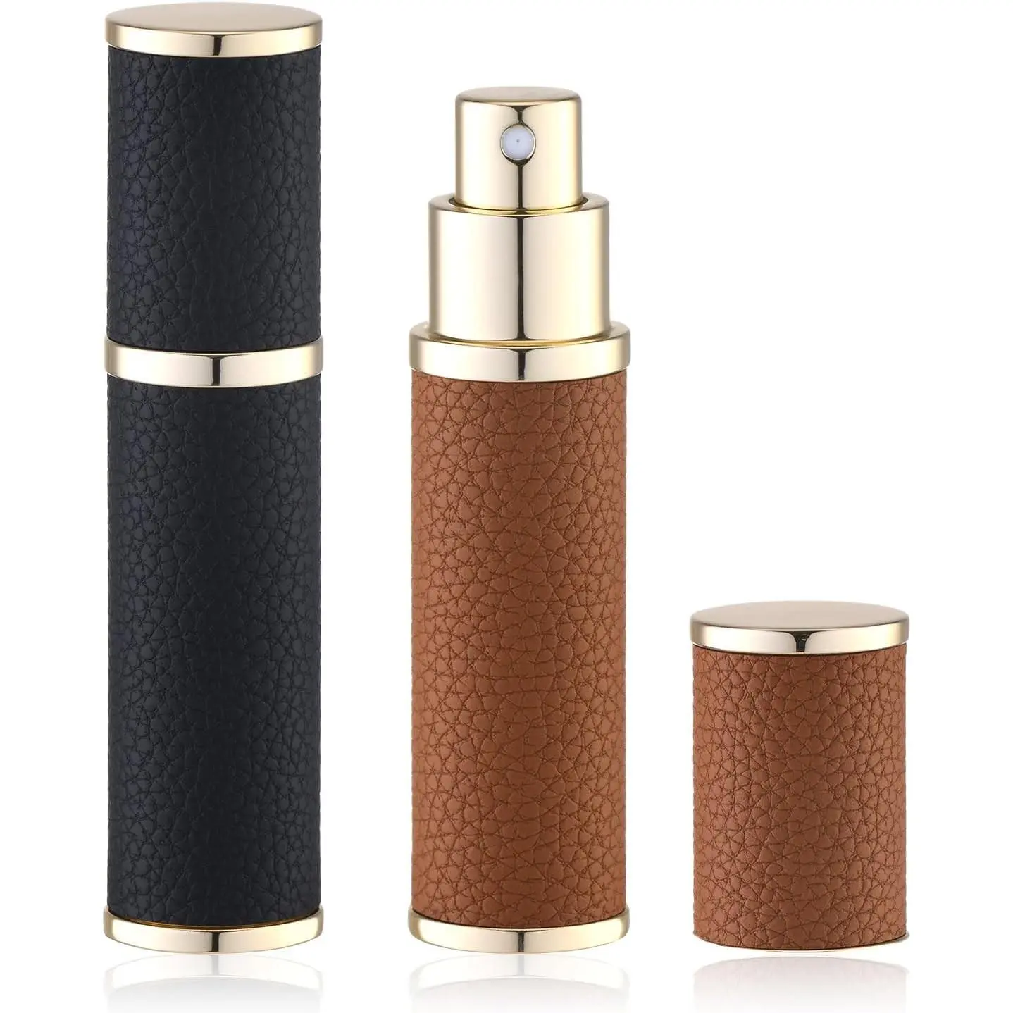 Travel Perfume Bottle Refillable, 10ml Leather Cologne Atomizer, Small Size Spray for Men & Women, Portable Fragrance Refill Sprayer, Leak-Proof Empty Decants, TSA, 2pcs, Black BrownGift