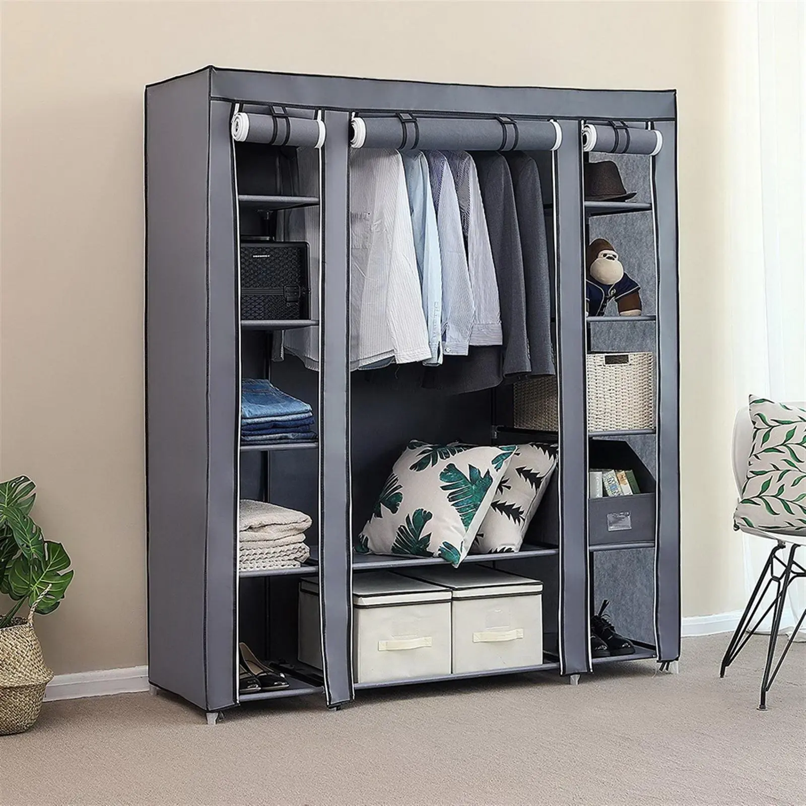 UGEM 69" Portable Closet Wardrobe, Heavy-Duty Clothes Storage Organizer with 12 Shelves, Dustproof Non-Woven Fabric Cover, Sturdy Freestanding Closet for Bedroom, Black