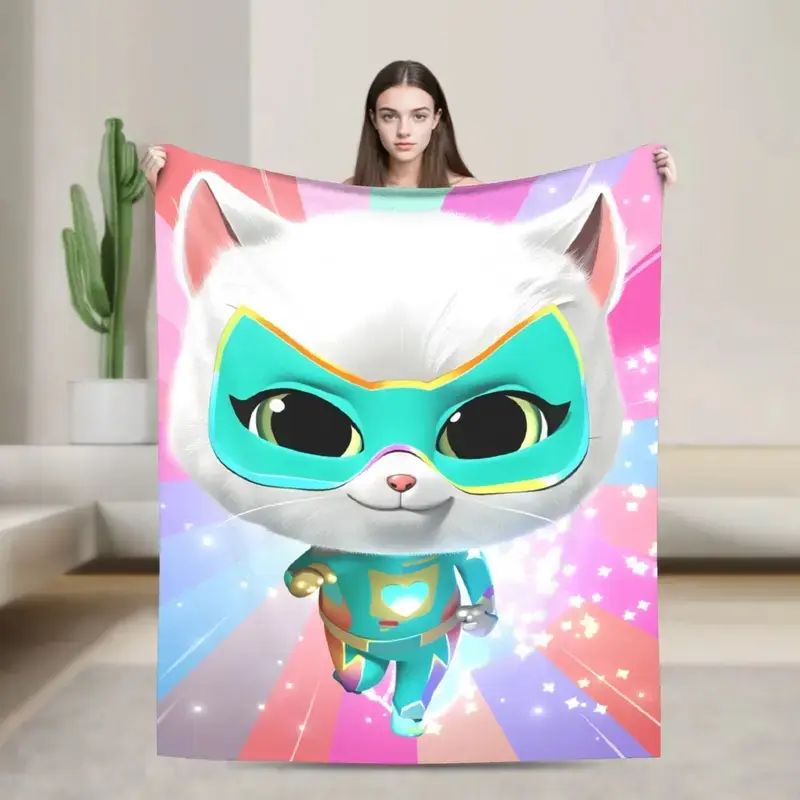 SuperKitties Cartoon Cats Blanket  Soft Graphic Plush Bedding Throws For Children Outdoor Flannel Bedspread Bed Cover