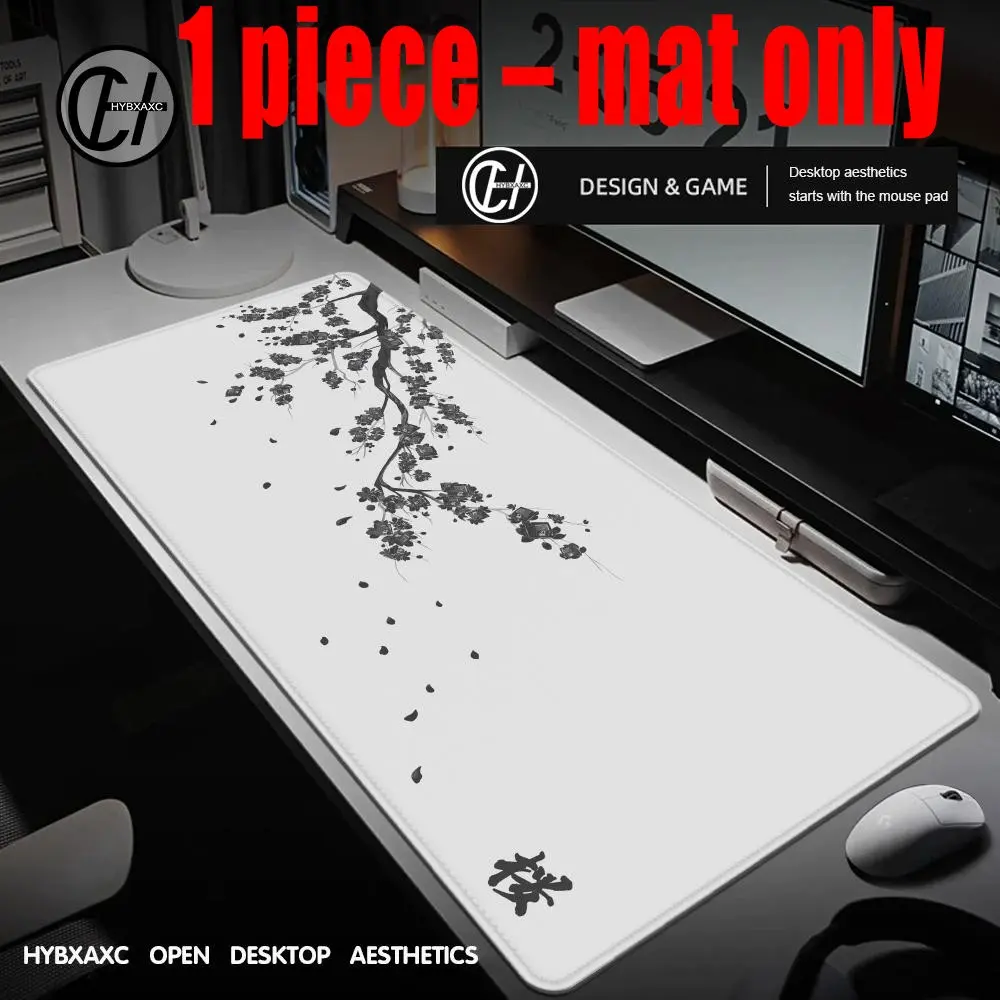 Diatom Mud Ink Wash Cherry Blossom Mouse Pad, Japanese Sumi-e Sakura Desk Mat, Made For Gaming, Non-Slip Absorbent Large Gaming Pad for Minimalist Home Office Decor, Desk Accessory