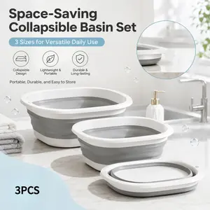 3-Pack Collapsible Plastic Basins in 3 Sizes, Space-saving & Lightweight Portable Wash Bowls for Laundry, Camping and Fruit Cleaning.