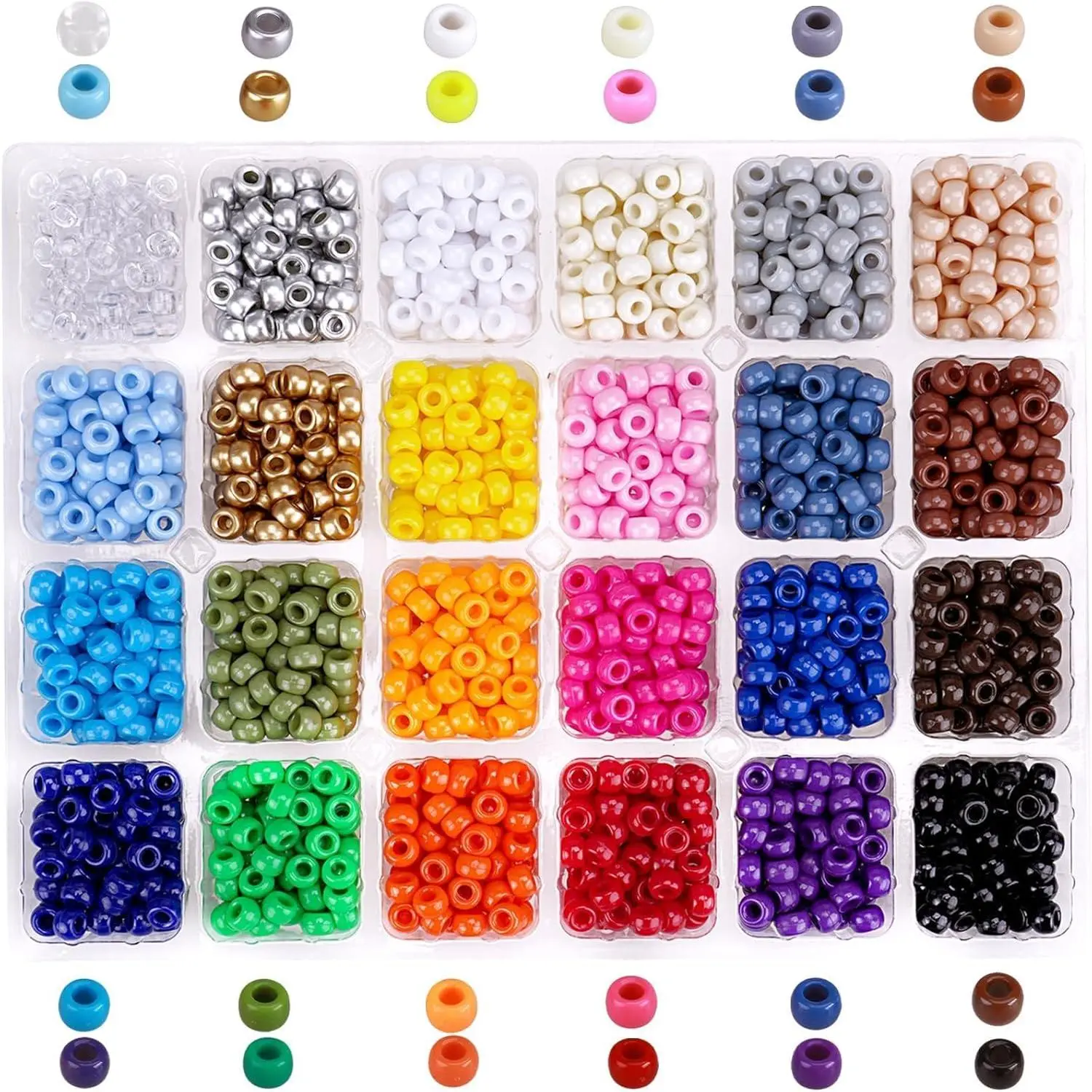Pony Beads Bulk for Bracelet Making Kit 9mm, Friendship Bracelet Kandi Beads Set for Keychains, Rainbow Large Hole Hair Beads for Braids Necklace DIY Crafts (24 Color, 2000 count)