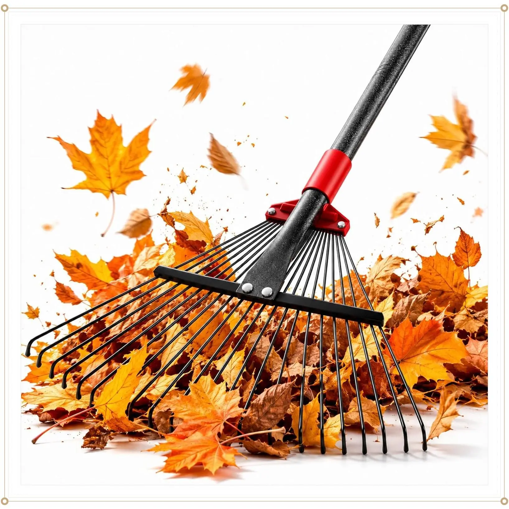 76-Inch Adjustable Metal Leaf Rake with 18 Heavy-Duty Metal Tines, 8-18 Inch Expandable Head, Long Handle for Lawn, Yard, Garden, Grass, Leaves and Outdoor Camping DebrisGift