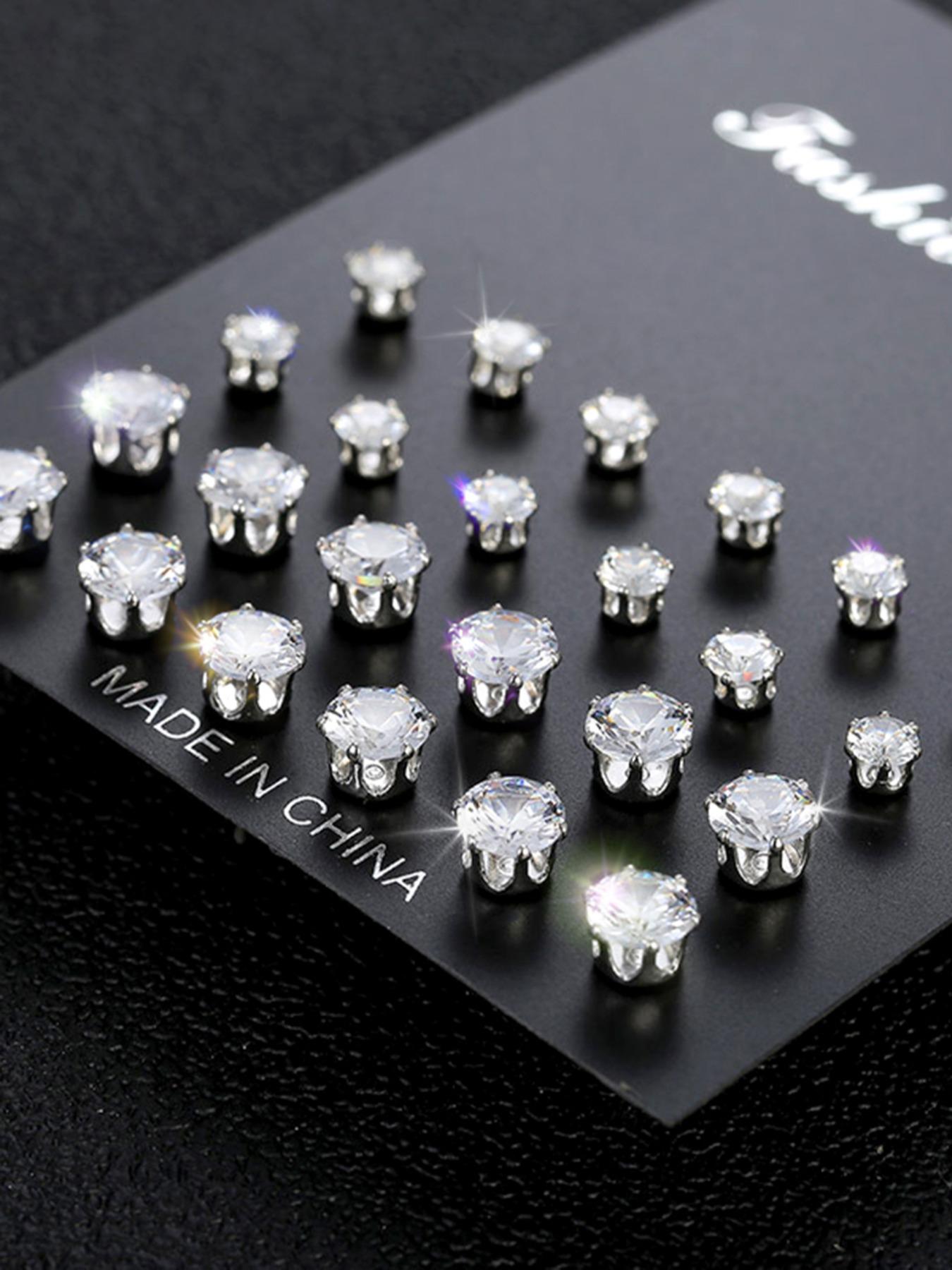 Summer 2024 Irregular Luxury Rhinestone Decor Stud Earrings, 12 Pairs Boy's Matching Jewelry, Streetwear Punk Hip Hop Trendy Accessories for Party, Clubs, Daily Wear, Ear Studs