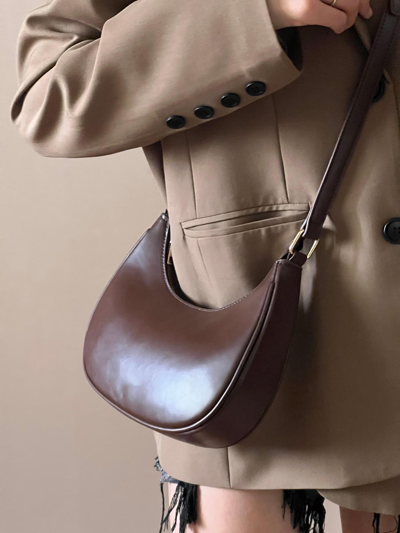 Women's Simple Style Plain Color Moon Shaped Shoulder Bag, Casual Trendy Novelty Pu Leather Handheld Bag, Fashionable Hobo Bag for Daily Use, Crescent Bag