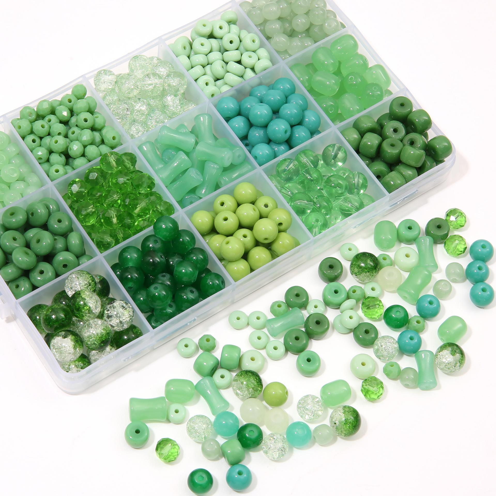 Green transparent solid color glass beads, crystal beads, round beads, bamboo beads, used for DIY handmade bracelets, necklaces, and jewelry