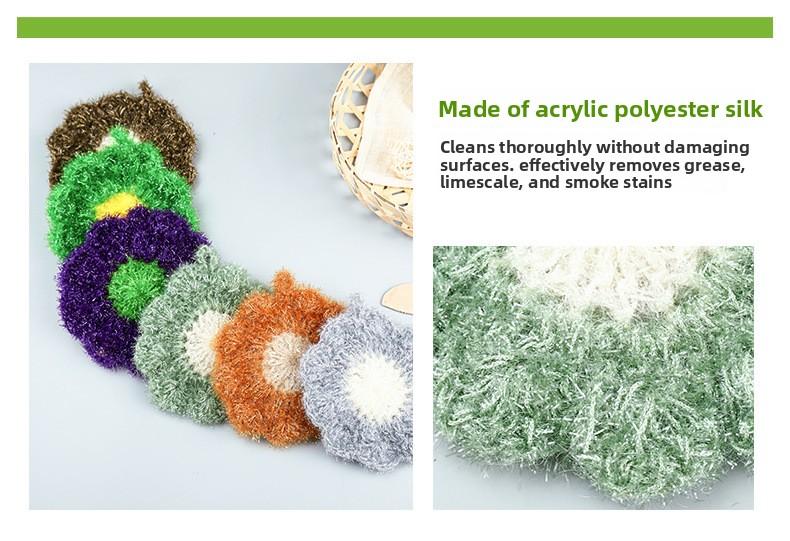 [6-piece set in random colors] Acrylic non-stick oil dishcloth, thickened acrylic flower cleaning cloth in various colors