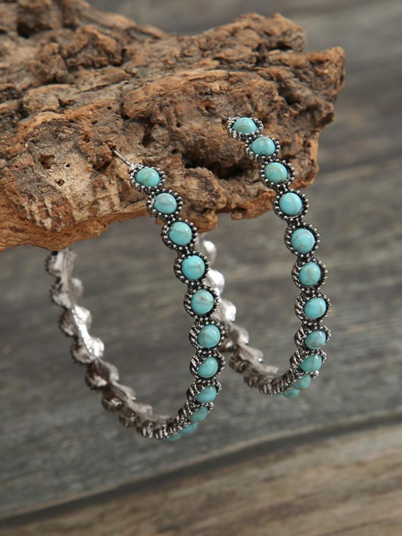 1 Pair Turquoise Texture Design Hoop Earrings for Women, Elegant Vintage Jewelry For Women For Gift