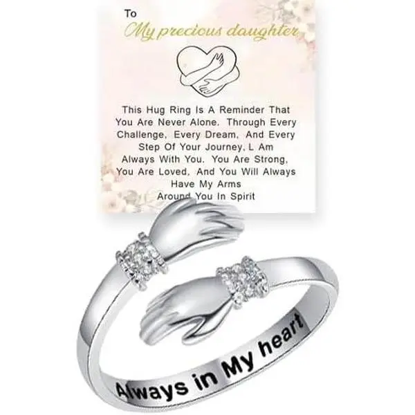 To My Granddaughter Hug Ring For Hope Rings, Motivational Always in My Heart Ring, Open Adjustable Spiral Wrap Twist Hug Rings for Granddaughter and Best Friend