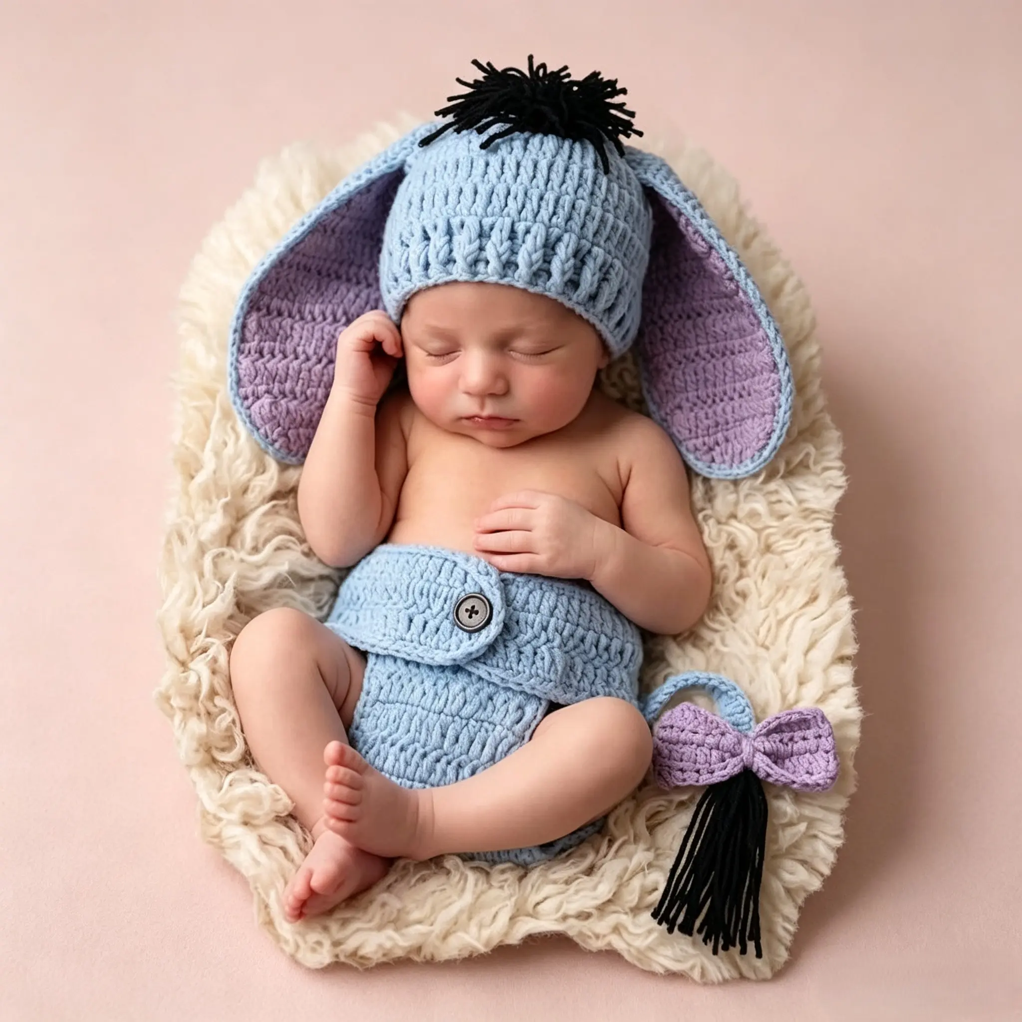 Newborn Photography Outfits Props Donkey Set | Baby Crochet Knitted Photoshoot Props, Animal Costume for Infant Boys Girls Picture
