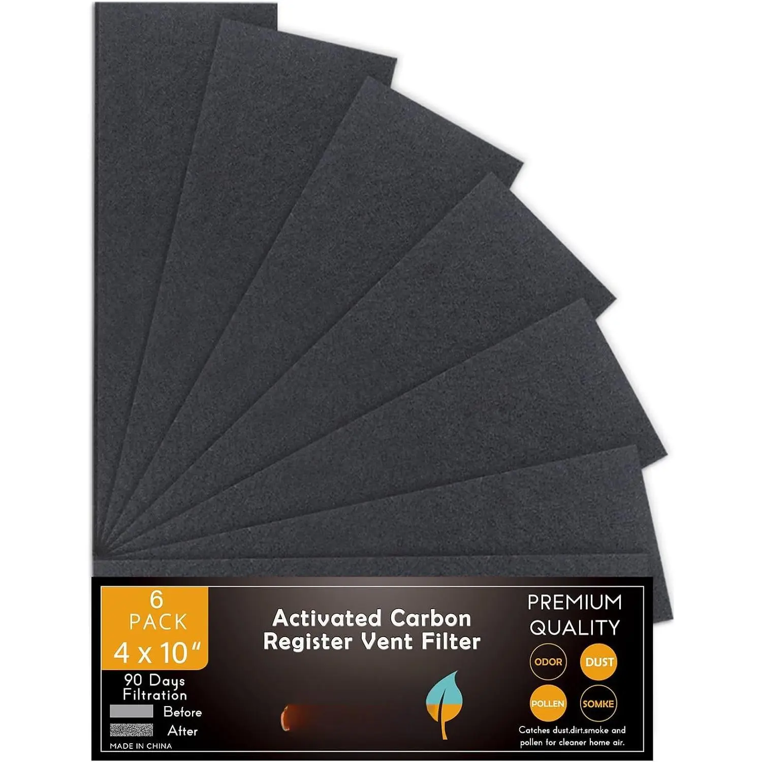 4x10 Inch Air Vent Filters Activated Charcoal Carbon, Thickened Filter  Floor Pre-Filter Work in Indoor  Purifier, Air Conditioner 4" x 10" 6-Pack (Black)