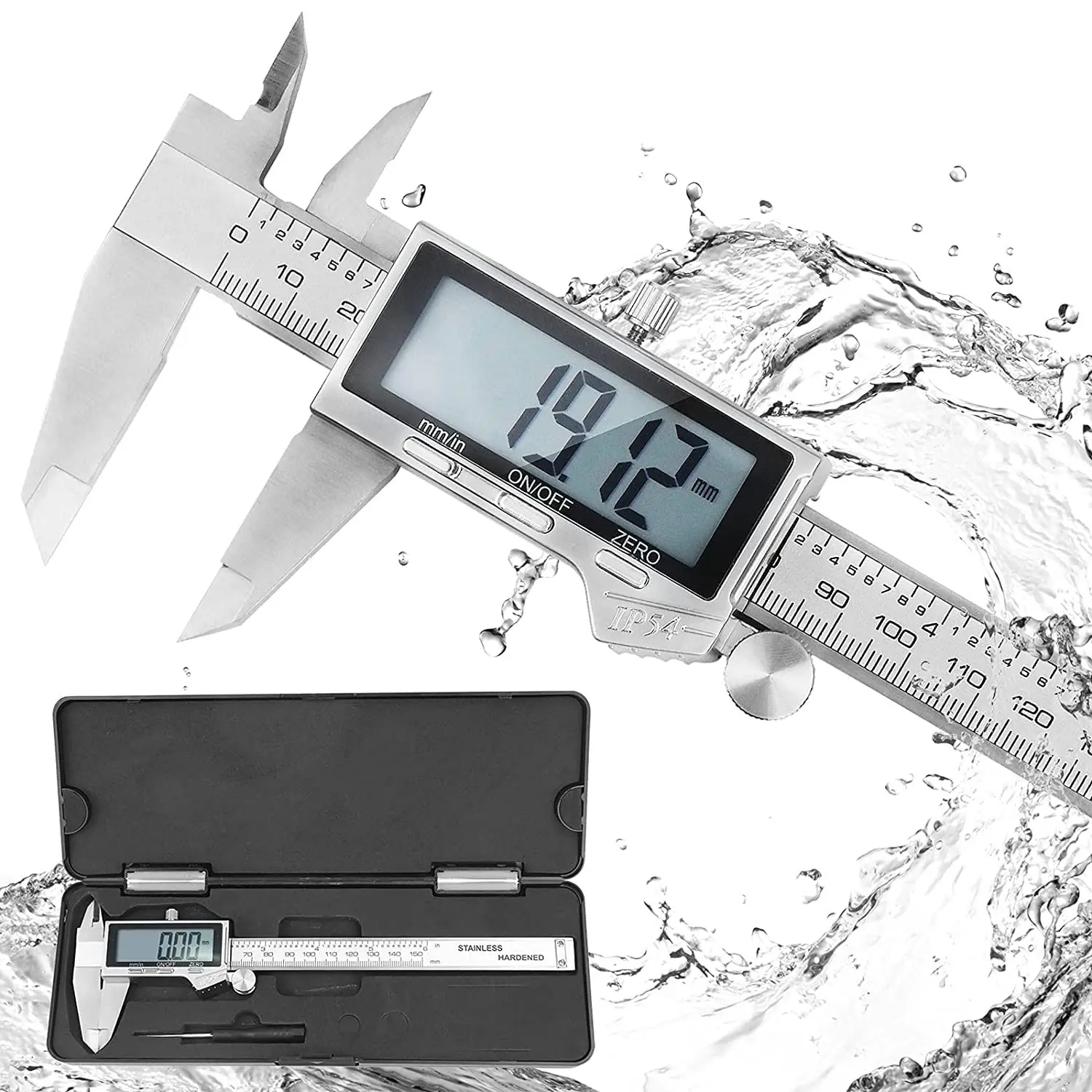 Digital Caliper IP54 Waterproof Stainless Steel Caliper Measuring Tool Vernier Caliper with Huge LCD Screen Auto-Off Feature Inch and Millimeter Conversion (6 Inch /150 mm)