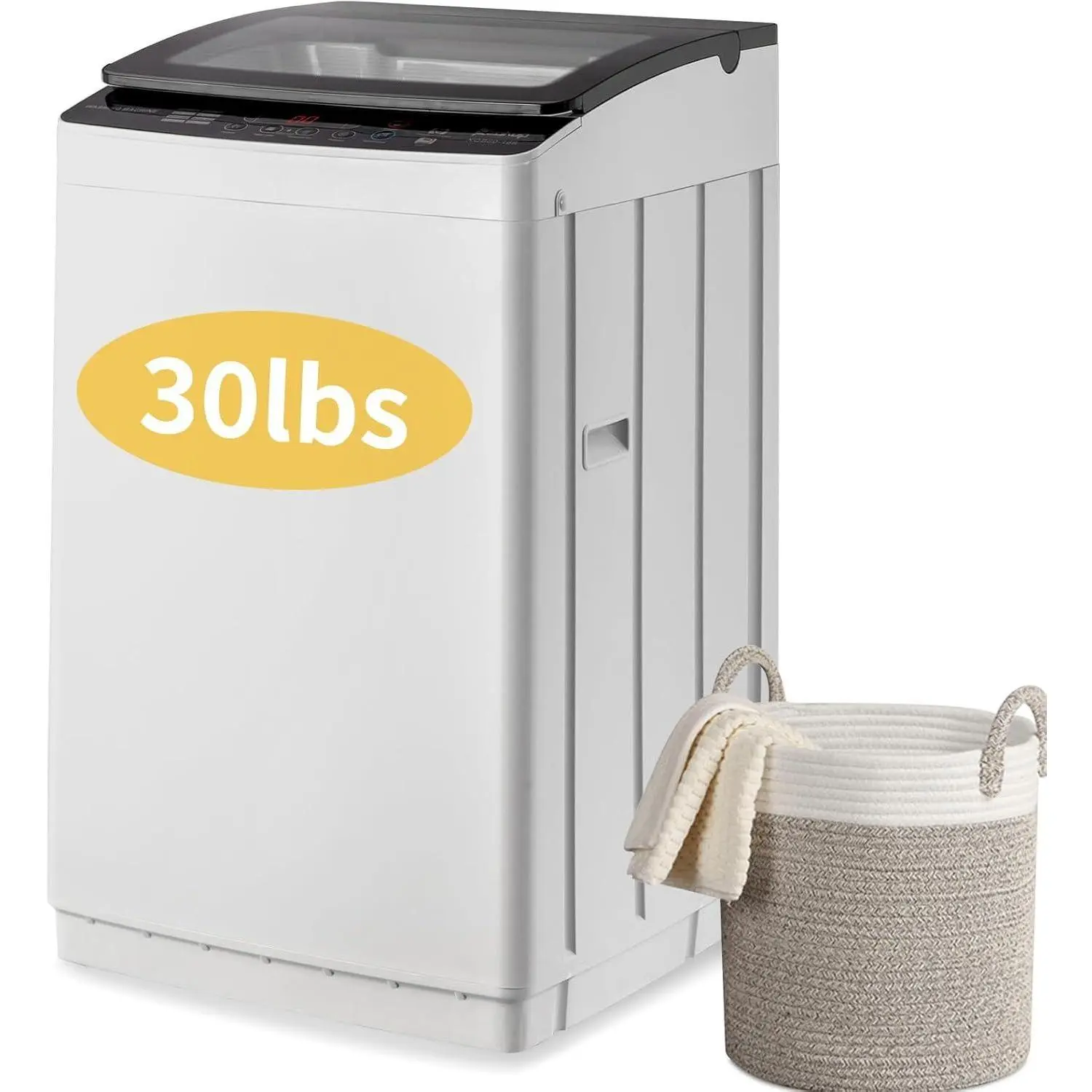 Winado Full Automatic Washing Machine, 30Lbs Tempered Glass Lid Portable Washing with Drain Pump, 8 Wash Programs 5 Water Level Washer & Spinner, 2 in 1 Washer and Dryer for Apartments, RV, Camping