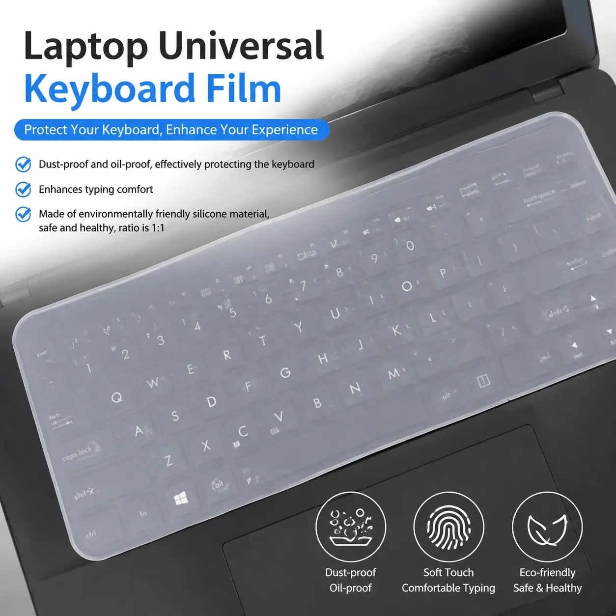 Universal Colorful Silicone Keyboard Cover for 12-17 Inch Laptops, Dust & Oil Resistant, Anti-Slip Design, Portable & Removable, Enhances Typing Comfort, Protects Keyboard from Spills and Dirt