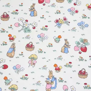 Forest Garden Mushroom Strawberry Rabbit Floral Print Cotton Quilting Fabric By The Yard for Quilting, Sewing, Patchwork, Pet, Crafts, Apparel, Baby Dresses, and Quilts, Pre-cuts 2 Yards