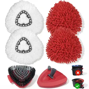 6-Piece Spin Mop Replacement Heads for O-Cedar EasyWring 1-Tank System, Includes 4 Pack Microfiber Mop Refills, 1 Triangular Hard Stiff Bristle Scrub Brush Head & 1 Replacement Mop Base