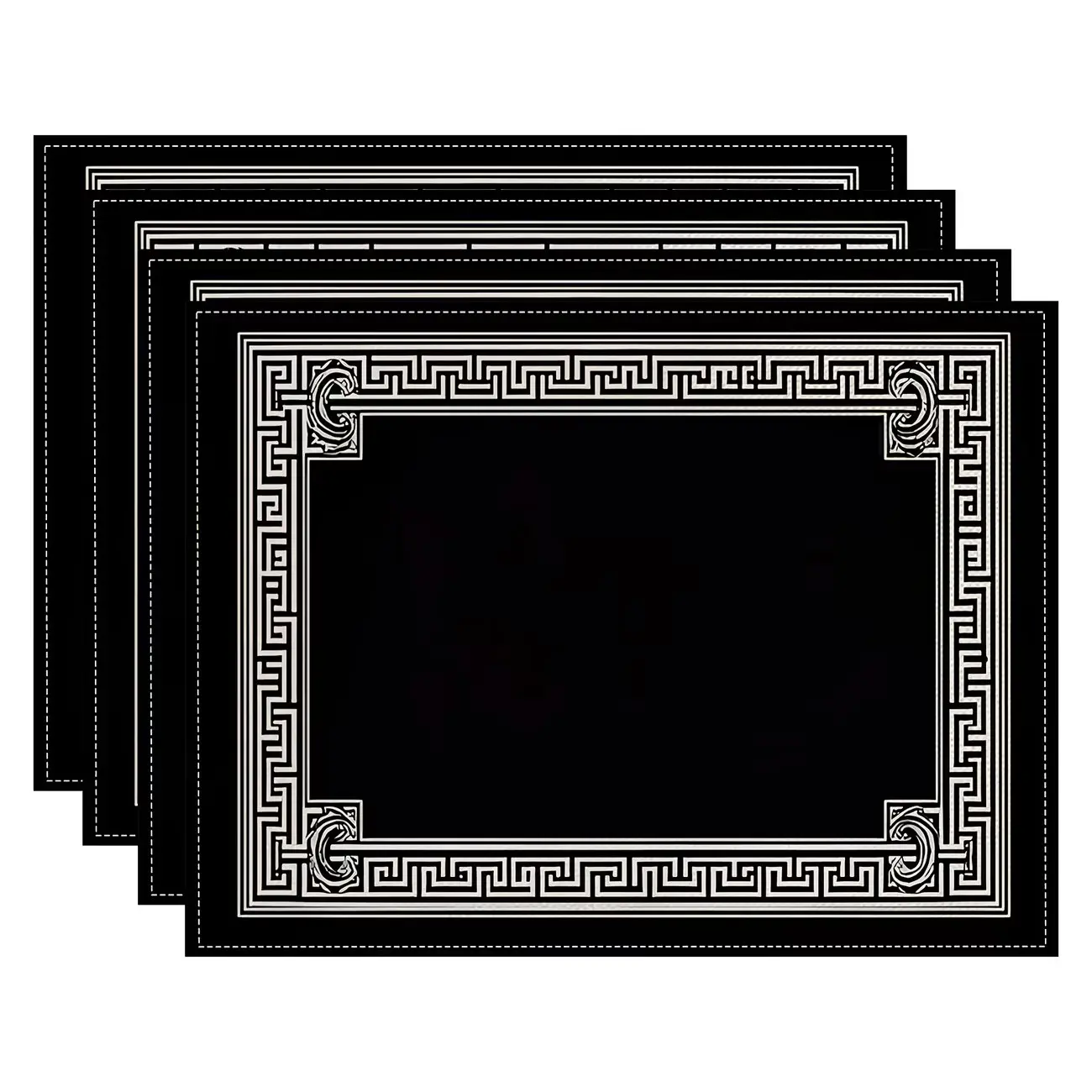 2D flat printing, 2-piece/4-piece set of Greek key pattern placemats, Dining table mats, Household placemat, black and white border design, holiday party table decoration, plate mat, table mat, retro placemat, suitable for daily party use