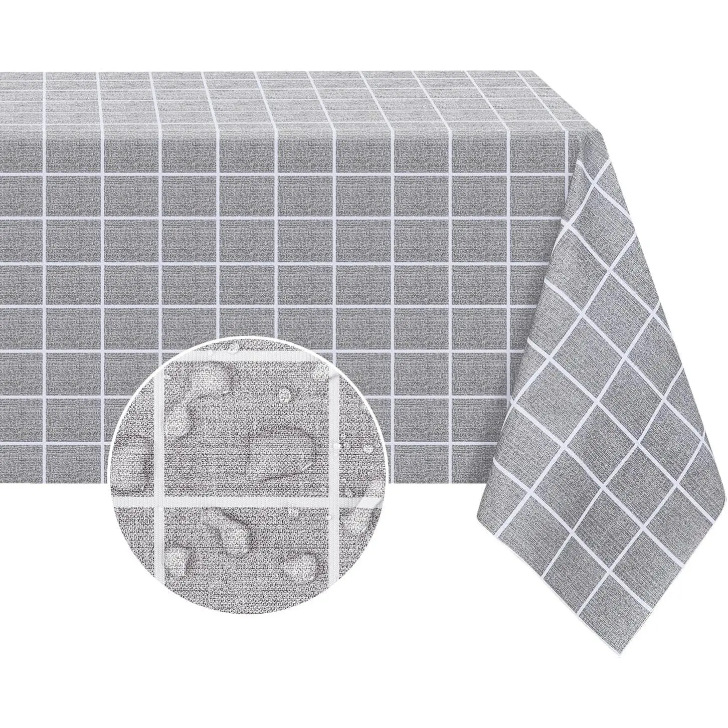 Rectangle Vinyl Tablecloth, 100% Waterproof Oil-Proof Checkered Plastic Table Cloth, Heavy Duty Wipeable Table Covers for Dining, Camping, Picnic, Outdoor - 54 x 78 Inch, Grey