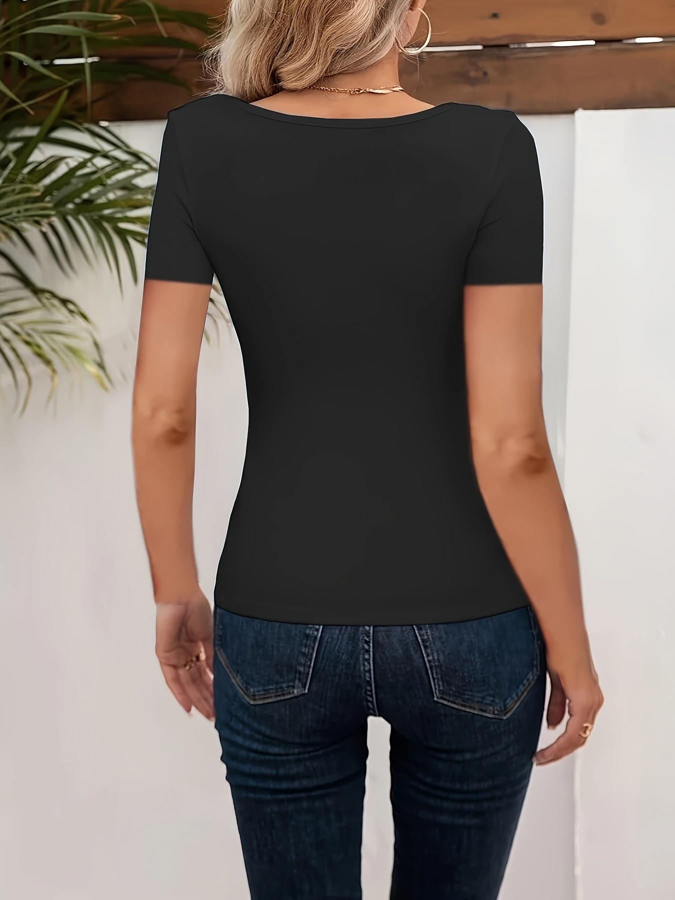 Women's Plain Cut Out Asymmetrical Neck Tee, Casual Chic Minimalist Short Sleeve T-Shirt for Daily Wear, Ladies Clothes for All Seasons, Womenswear