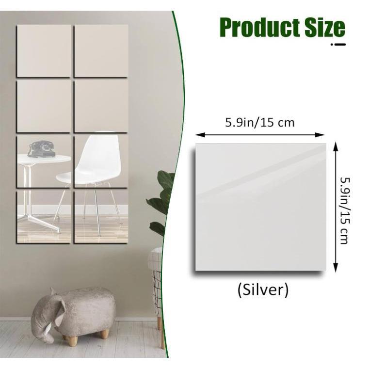 16 small self-adhesive PET mirror panels, flexible wall mirrors, square mirror tile wall stickers, mirror wall stickers, personalized home decoration