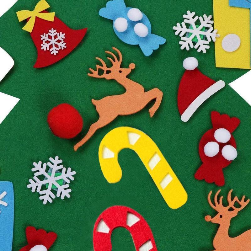 Felt Artificial Christmas Tree Set - Christmas Decorations 2025 with 26 Detachable Ornaments & LED Lights| DIY Wall Hanging Kit for Kids, Home Party Gift
