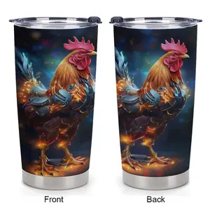 1pc 20oz Portable Double-Wall Vacuum Insulated Stainless Steel Cylindrical Flask Tumbler, 500-1000 ml, Vibrant Mechanical Rooster Design, for Hot & Cold Drinks, Ideal for Outdoor Activities & Gifting, 500-1,000 Ml