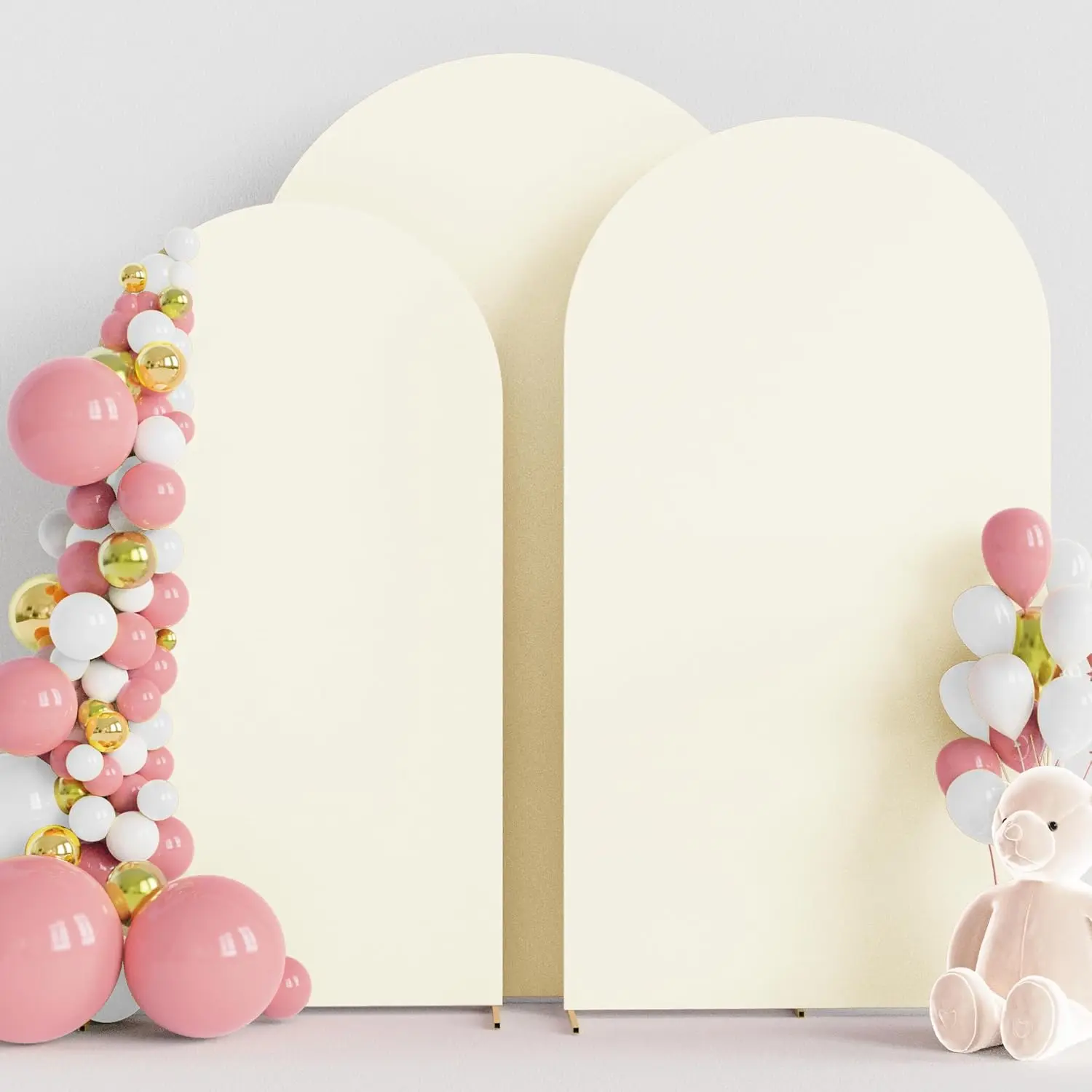 Wedding Arch Cover (7.2FT, 6.6FT, 6FT) Set of 3 Spandex Fitted Wedding Arch Stand Covers for Round Top Chiara Arch Backdrop Stands Cover for Birthday Banquet Decor Ivory