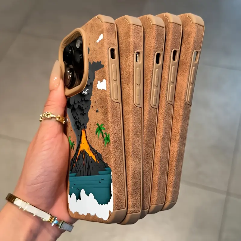 Phone Case - Volcanic Eruption Textured Phone Case, Luxury Matte Lambskin Artificial Leather Phone Case, Noble Imitation Faux Leather Phone Case, Luxury Shockproof Faux Leather Case