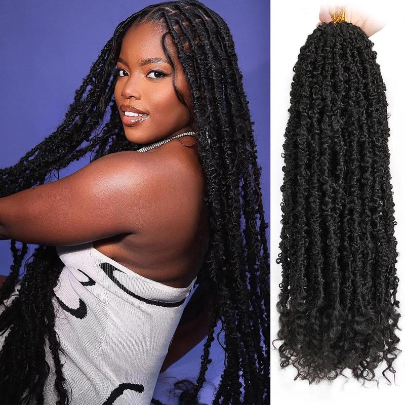 2Packs 30 Inch Butterfly Locs Crochet Hair Burgundy Faux Locs Synthetic Hair Extension for Women (30 Inch, BUG#）