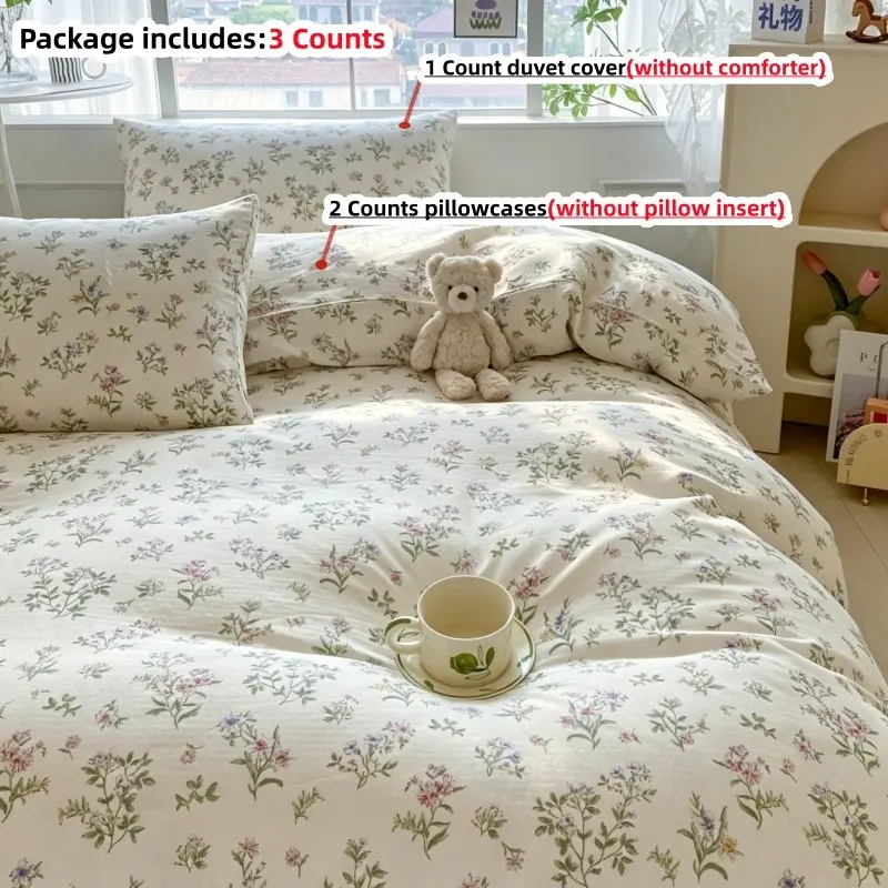 3pcs Plant Floral Bedding Set, Includes 1 Duvet Cover + 2 Pillowcases, 100% Polyester, Single Twin Double Queen bed Size