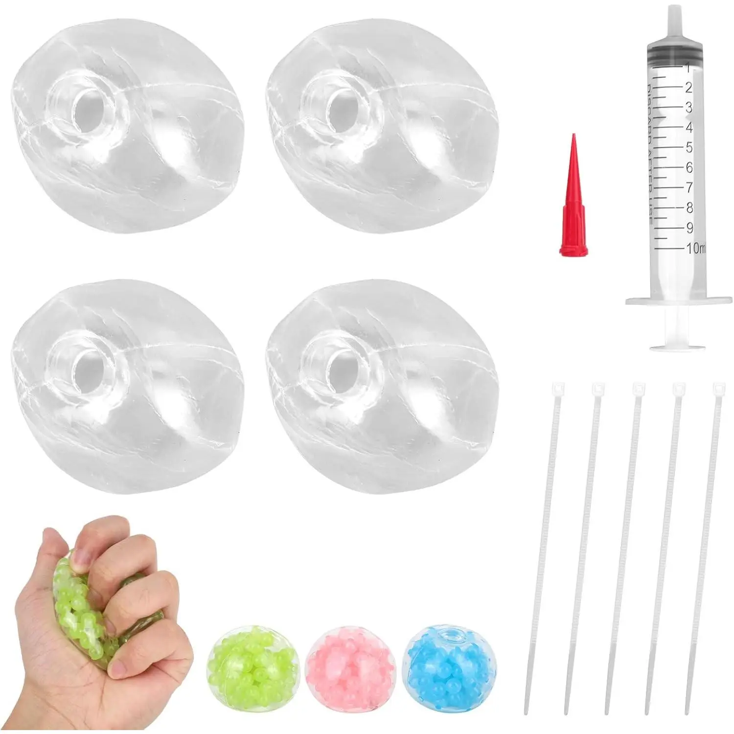 14pcs DIY Squishy Making Kits, Make Your Own Squeeze Ball Kit with Vacuum Tool Cable Tie TPR Skins Fillers Toys Gifts for Adults & Kids