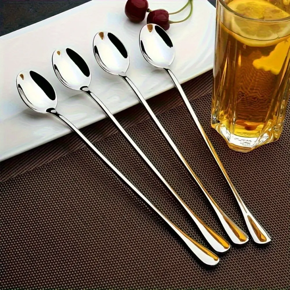 4 Pcs Long Handle Iced Tea Spoons, Long Handle Tea Spoons, Coffee Spoon, Ice Cream Spoon, Stirrers Spoons, Stainless Steel Cocktail Stirring Spoons