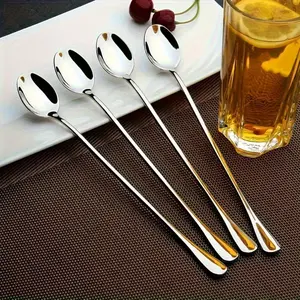 4 Pcs Long Handle Iced Tea Spoons, Long Handle Tea Spoons, Coffee Spoon, Ice Cream Spoon, Stirrers Spoons, Stainless Steel Cocktail Stirring Spoons