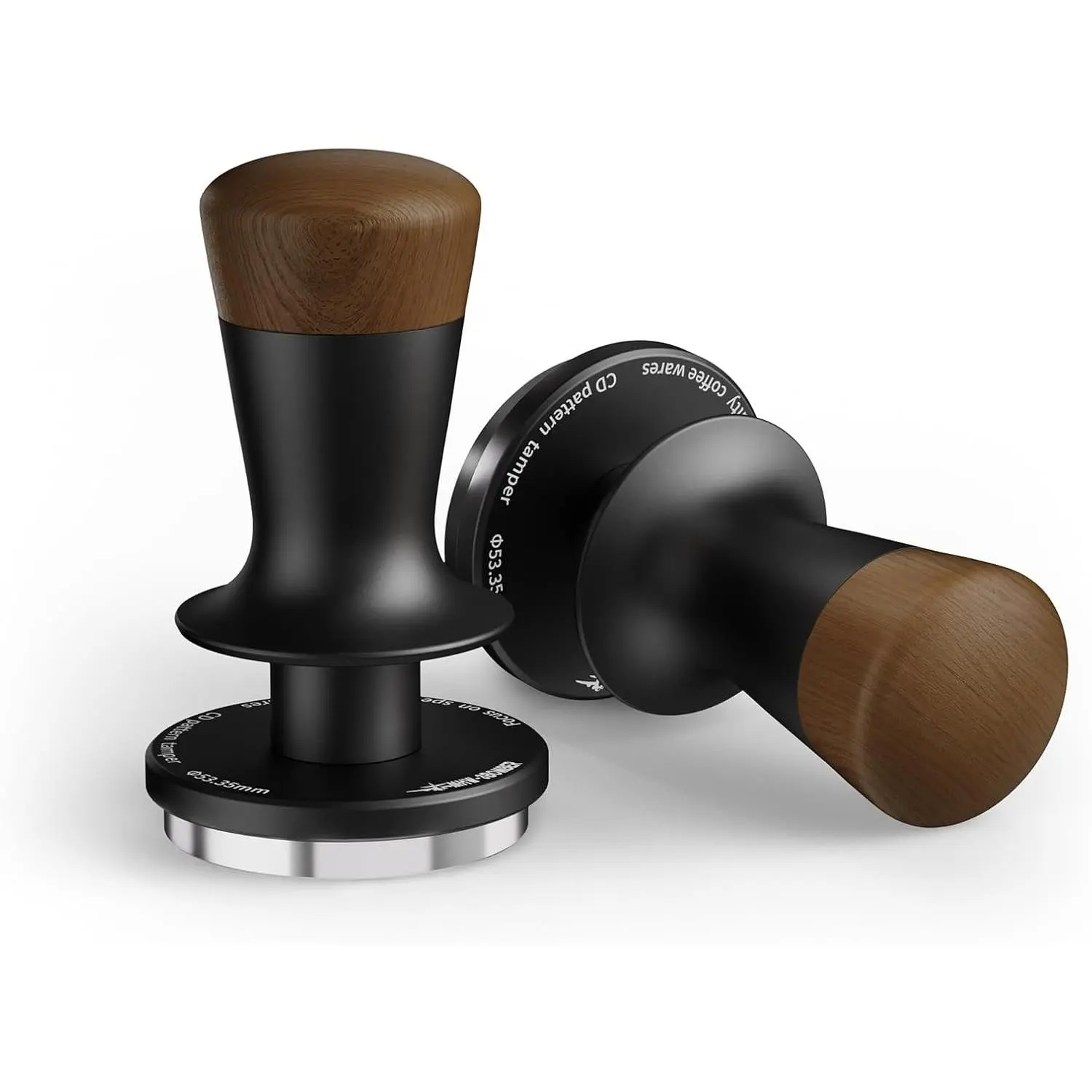 54mm Espresso Tamper Double Spring Loaded Self Leveling Without Tilting Coffee Tamper with Wood Cover 53.35mm Ripple Base T7127