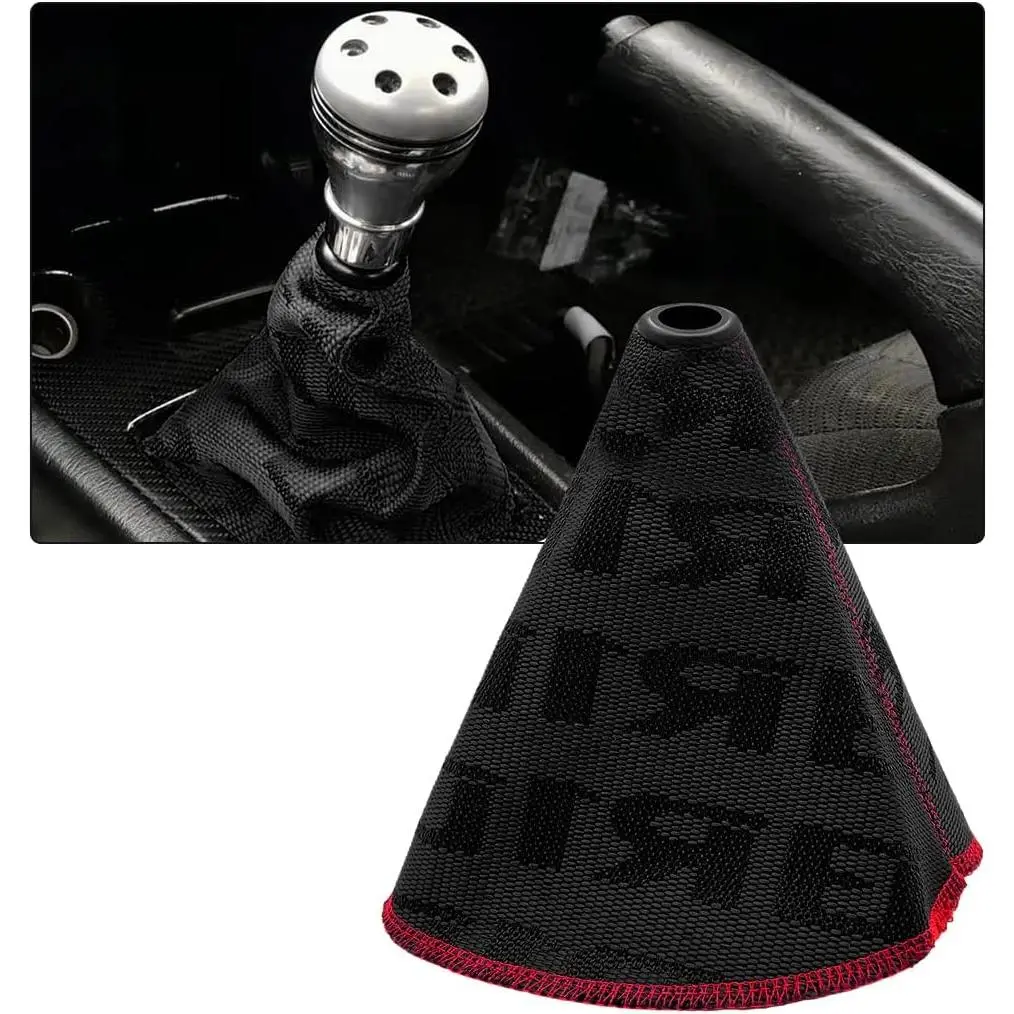 Black Synthetic Polyester Smooth Surface Gear Shift Boot Cover - Automotive Car Interior Accessories, 10.63×8.66 in, Dustproof, Tool-Free Fabric Protection, Aesthetic Decoration for Manual & Automatic Car Gear Shifter Lever Knob Gaiter