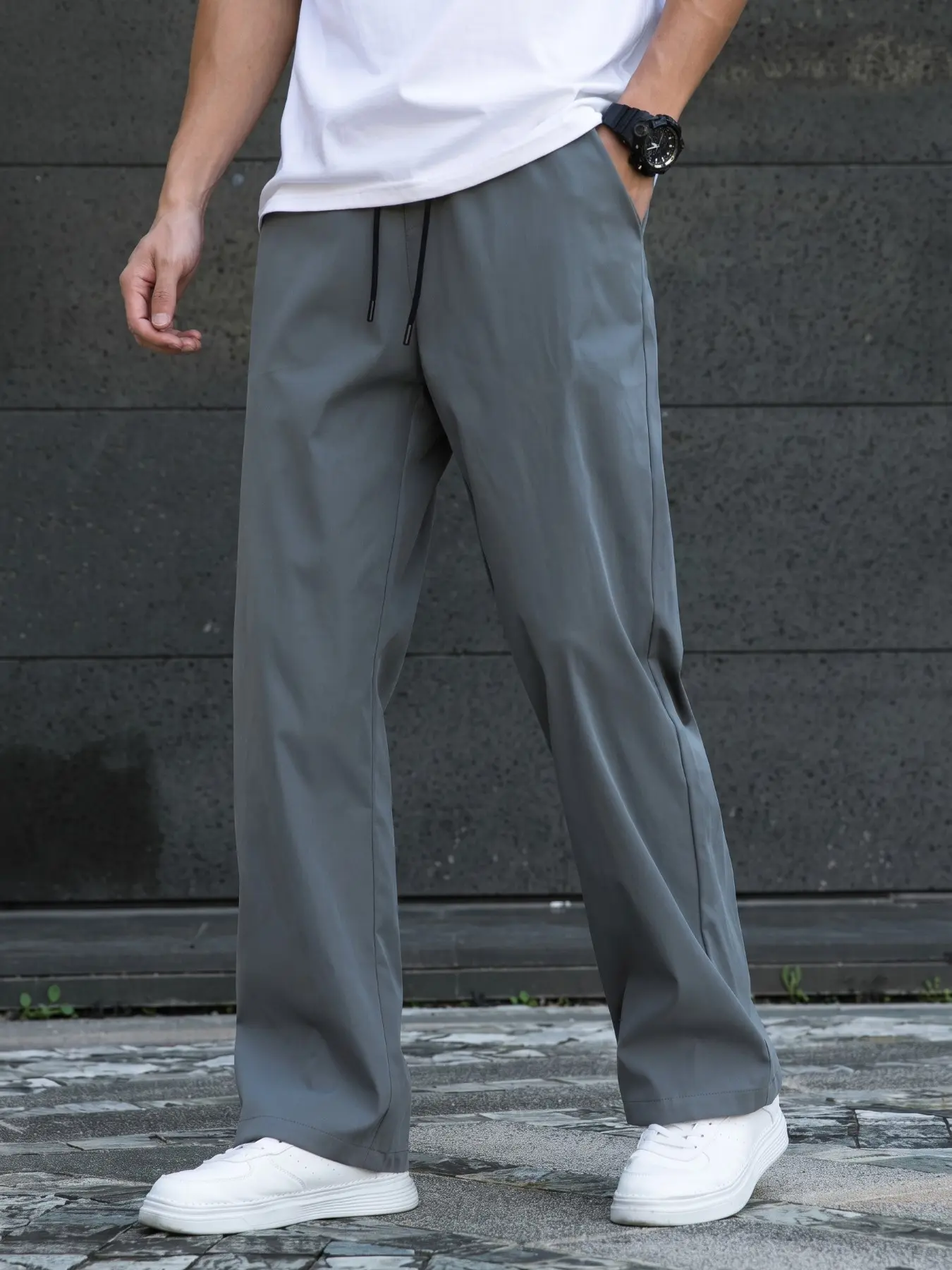 Men's Trousers – Spring/Autumn, Casual-Smart, Commuter Style, Drapey Straight-Leg, Drawstring; Suitable for Work, Outdoors, and City Wear; Trendy, Streetwear, Youthful, Minimalist, Campus Style, Retro, Versatile, High-Quality Feel, Stylish, Sporty.