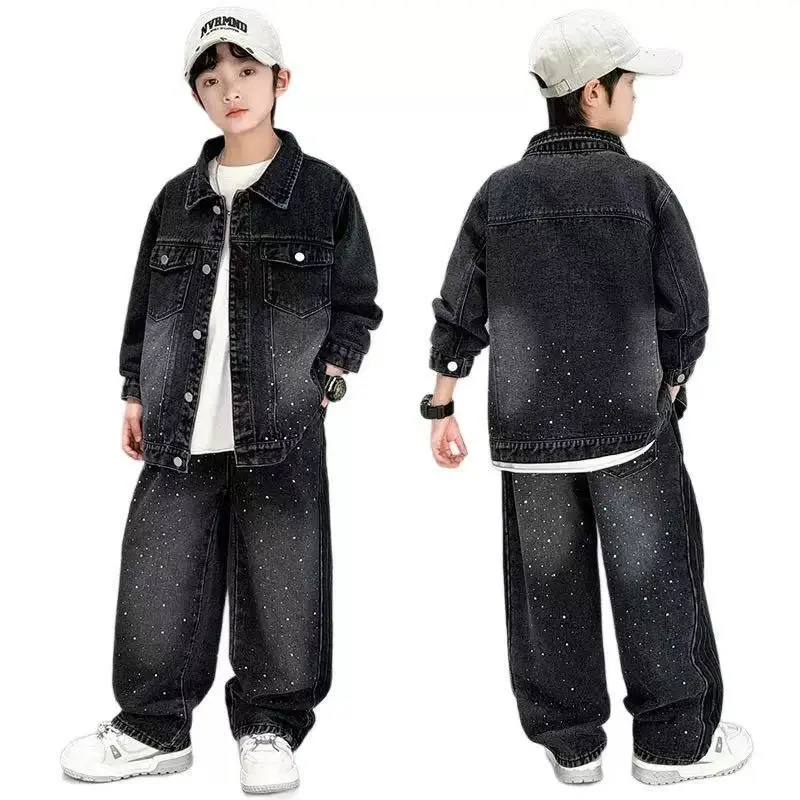 2026 New Boys Denim Set Spring Autumn Korean Style Trendy Two Piece Loose Versatile Fashion Outfit and Pants