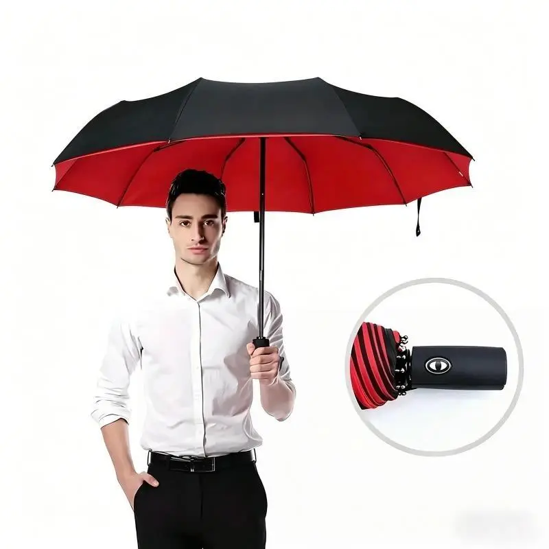 Windproof Foldable Umbrella with Automatic Open-Close, Dual-Layer Canopy as a Rain/Sun Shield, Steel & Fiberglass Frame for Business Use & Outdoor Events, Steel Frame, Foldable Auto, Everyday Carry, Compact, Auto-Open, Solid, Durable, Cover