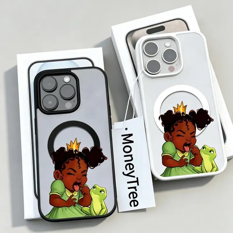 GlamCase Princess Frog Cute Cartoon Acrylic Shell Magnetic Grip Case for iPhone Series (17,16,15,14,13,12,11; Plus,Pro Max) - Whimsical Storybook Style Luxury Crystal Textured Protective Cover, Cute Accessories, Enchanting Gift