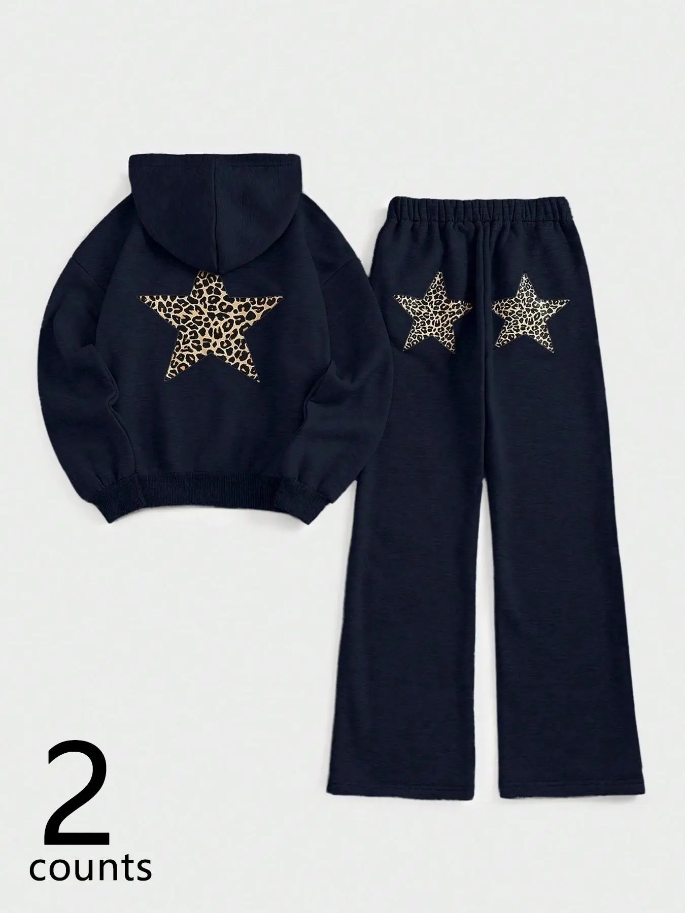Women's Two-Piece Sports Set, Casual Activewear Set, Star Letter Print College Style Hoodie + Jogger Pants, Fitted Crop Length, All Seasons, Athleisure Outfits, Activewear Fitness Outfit