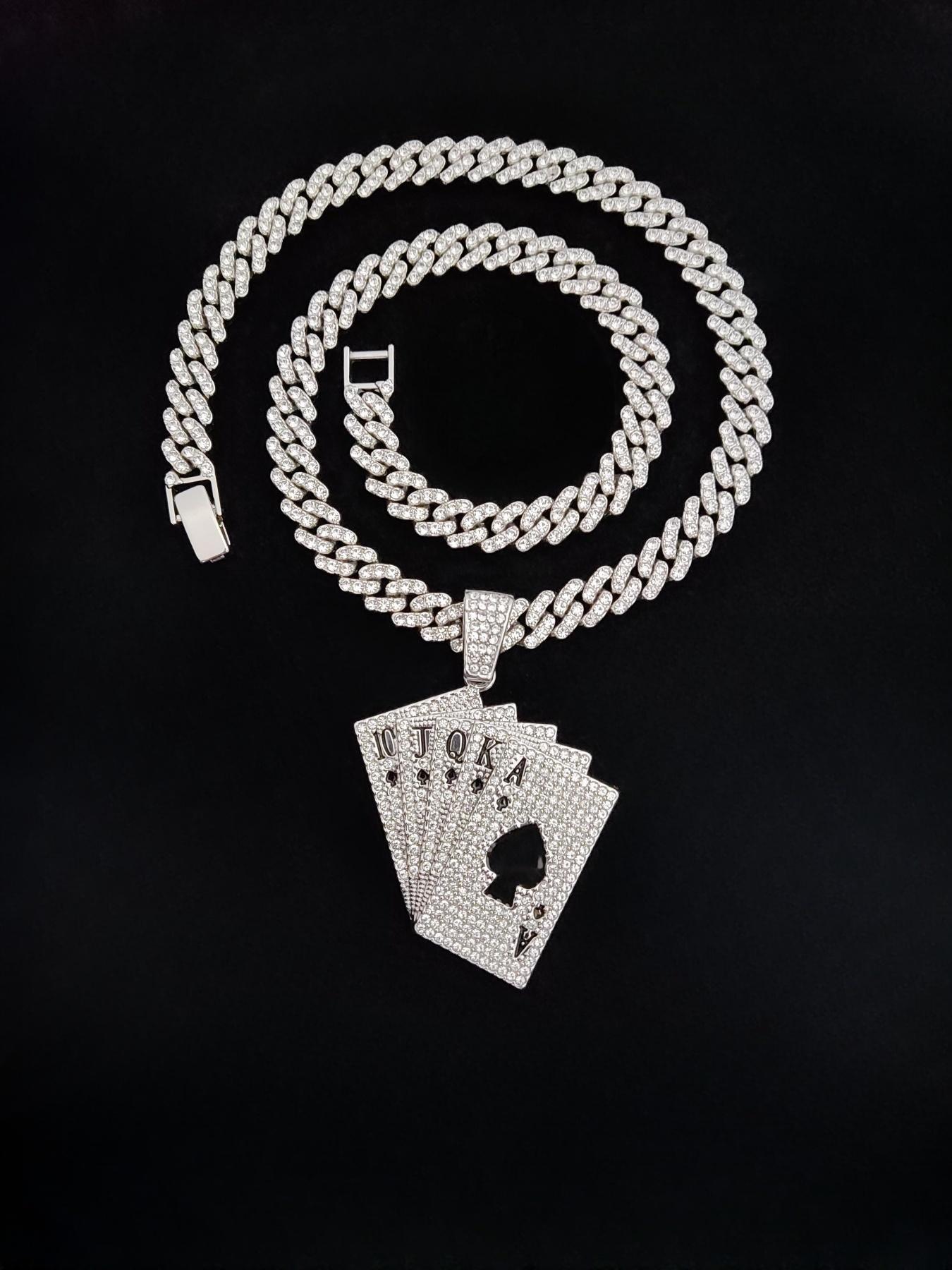 Creative Poker Shaped Pendant Jazz Cuban Chain Necklace, Cuban Link Design, Punk Hip Hop Jewelry for Party, Daily Decor, Trendy All-match & Exquisite Jewelry for Birthday Gift