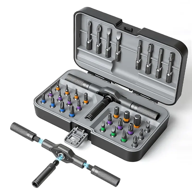 33-Piece Ratchet Interchangeable Screwdriver Set, Magnetic Precision DIY Tool Kit, Multiple Bits for Computers, Furniture, Watches, Bicycles