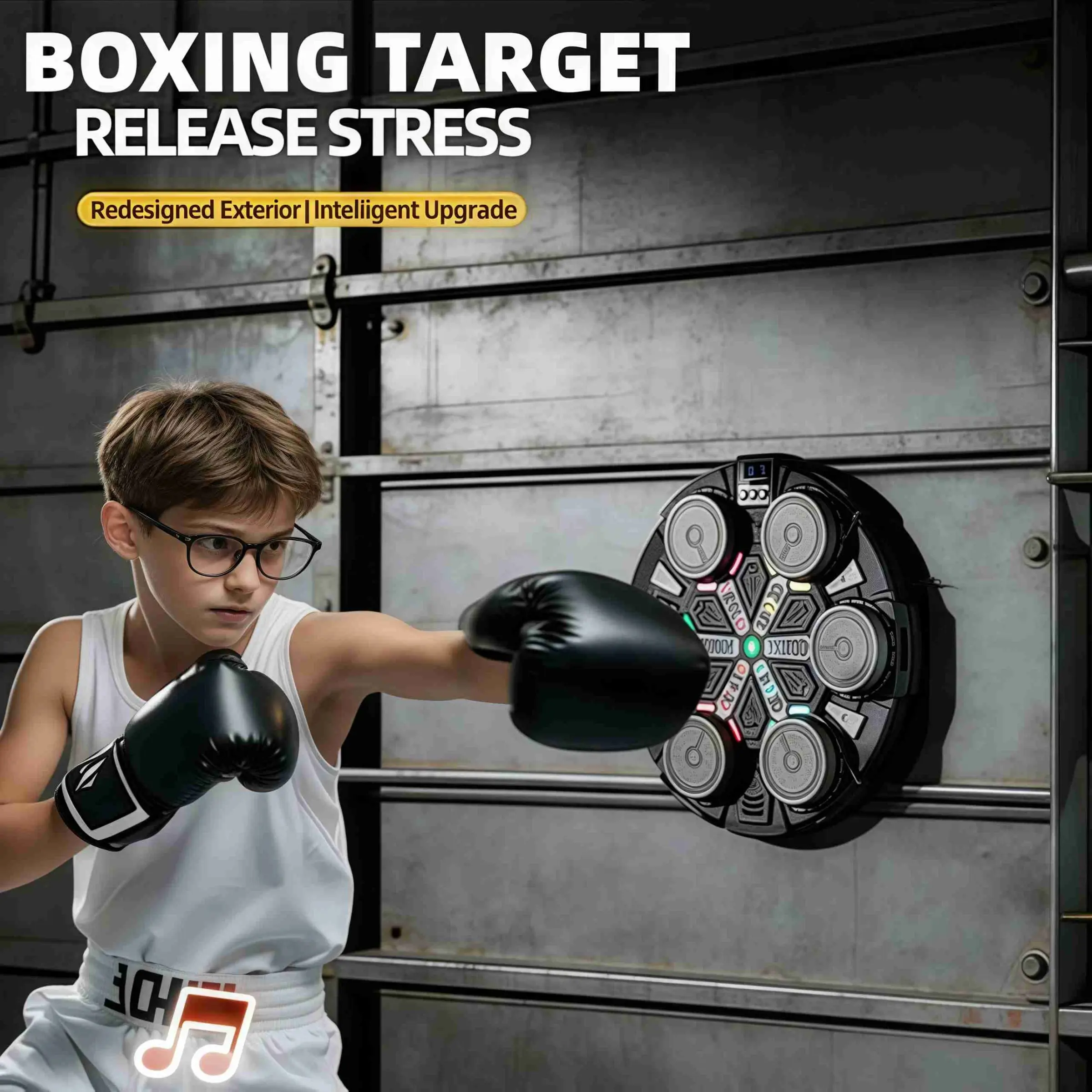 Smart Boxing Training Machine, Interactive Boxing Trainer for Adults & Kids, Bluetooth-compatible Music Sync, LED Feedback, Wall-Mounted, Includes Gloves, Home Office Gym