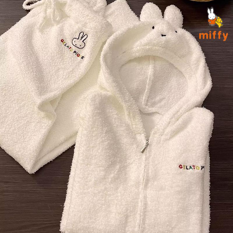 Kawaii Miffy Pajamas Creative Fashion Hooded Loungewear Comfortable Dopamine Home Wear Set Anime Accessories Girls Perfect Gifts