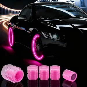 New Upgrade 20 Pcs Glow in The Dark Tire Valve Caps Fluorescent Tire Valve Stem Caps, Cool Car Present for Universal Decoration Accessories for Car SUV Bicycle Motorcycles Trucks (Pink)