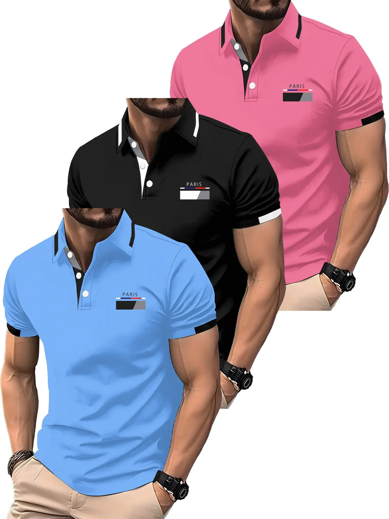 Men's Short Sleeve Polo Shirt, Casual Fashion Collared T-Shirt, Comfortable Breathable Top, Loose-Fitting Graphic Print, Printed Polo Shirt, Multiple Pieces Set