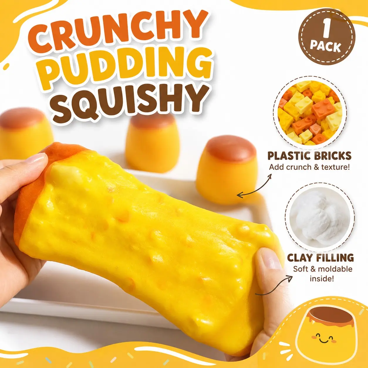 Crunchy Pudding Squishy Stress Relief Toy, Slow Rebound Squeeze Ball, Moldable Shape, Kids & Adults Relaxation Gift, 1 Piece, Squishies Fidgets