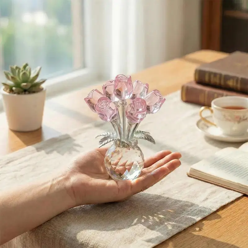 Handmade K9 Crystal Flower, Mid-Year Promotion, Summer Surprise, Graduation Gift, Women's Gift, Room Decoration