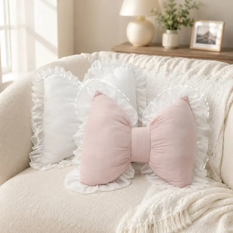 Multi-Color Soft Ruffled Bow Shaped Pillow, Cute Couch & Bed Decor, All-Season Home Essential, Perfect Gift for Friends, Home Decorative Cushion