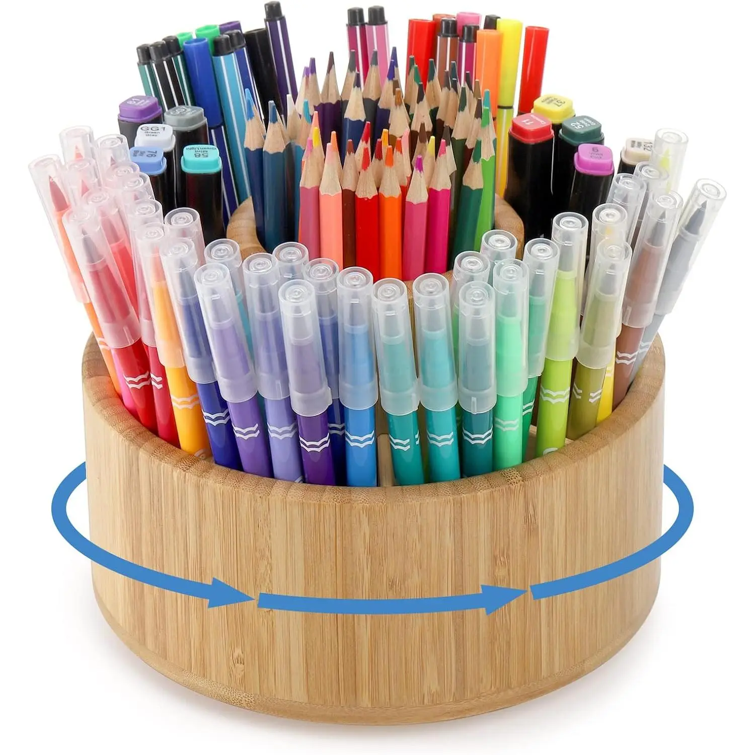 Pen Holder Organizer, 360°Rotating Art  Organizer with 11 Compartments, Color Pencil Storage , Hold 200+ Pencils, Office Desk Stand Box for Marker Pens, Pencil, Art Brushes